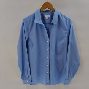RED HOUSE Button Up Blue Blouse Size Large Fitted Top Collared Non Iron
